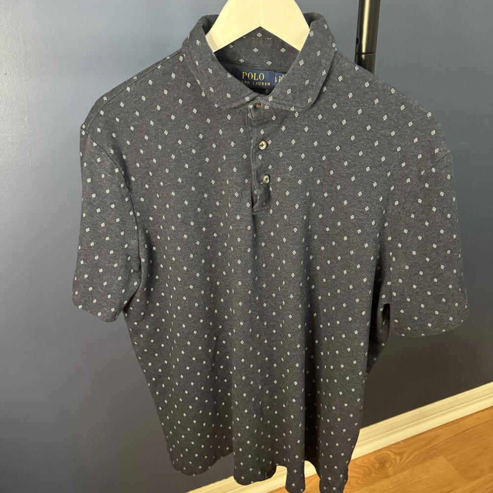 Polo Ralph Lauren Navy Diamond Print Short Sleeve Polo Size, Mens Large